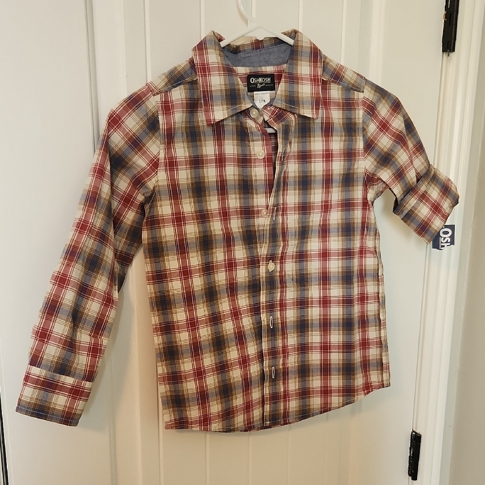 OshKosh B'gosh Red and Blue Casual Button Down Shirt - Picture 4 of 4